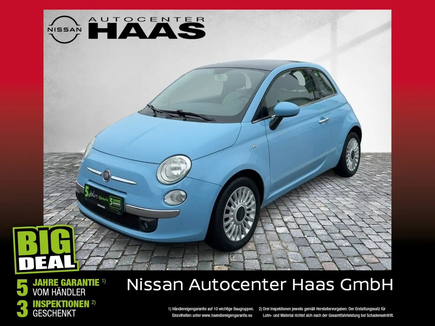Fiat 500 1.2 8V Lounge Pano+SD+LM Blau - 1