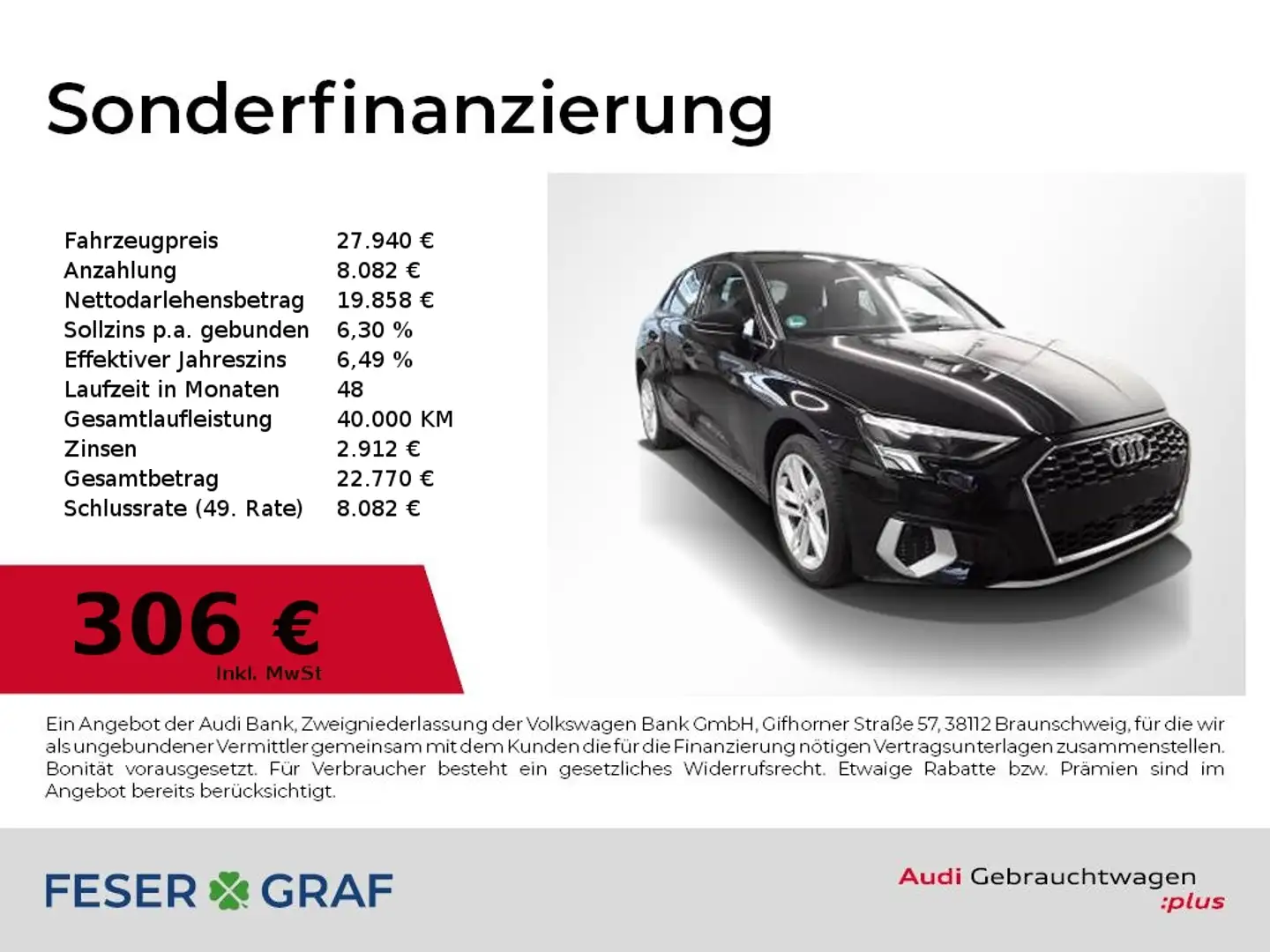 Audi A3 40 TFSI e S Line Int LED,Navi,Leder,Kamera Schwarz - 1