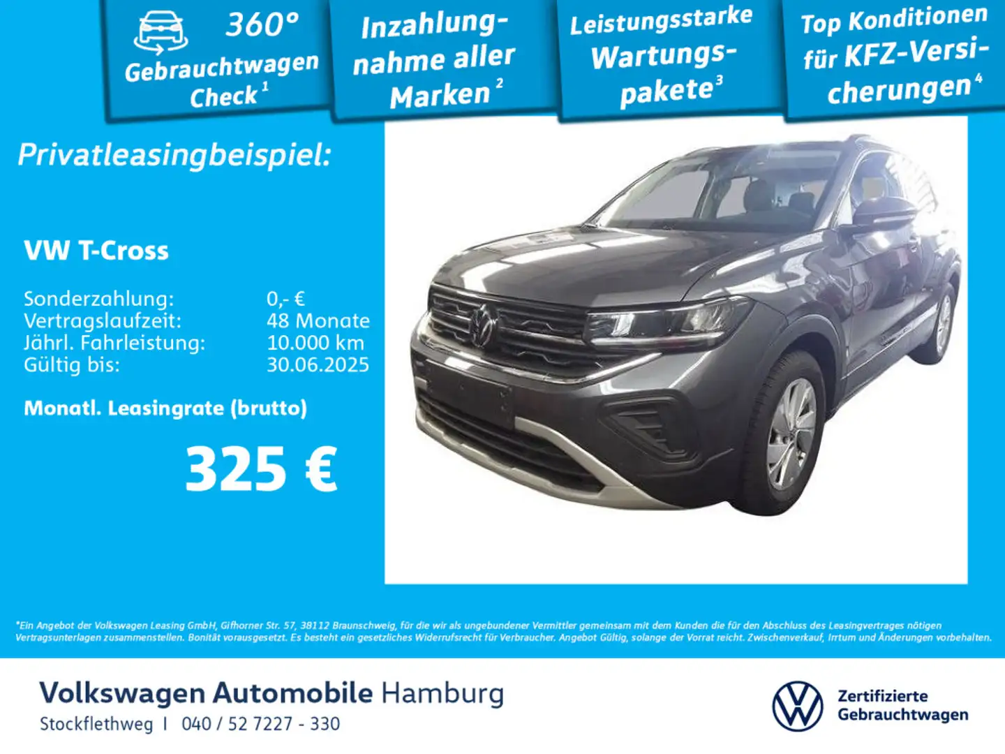 Volkswagen T-Cross 1.0 TSI Life DSG ACC Kamera CarPlay LED Grau - 1