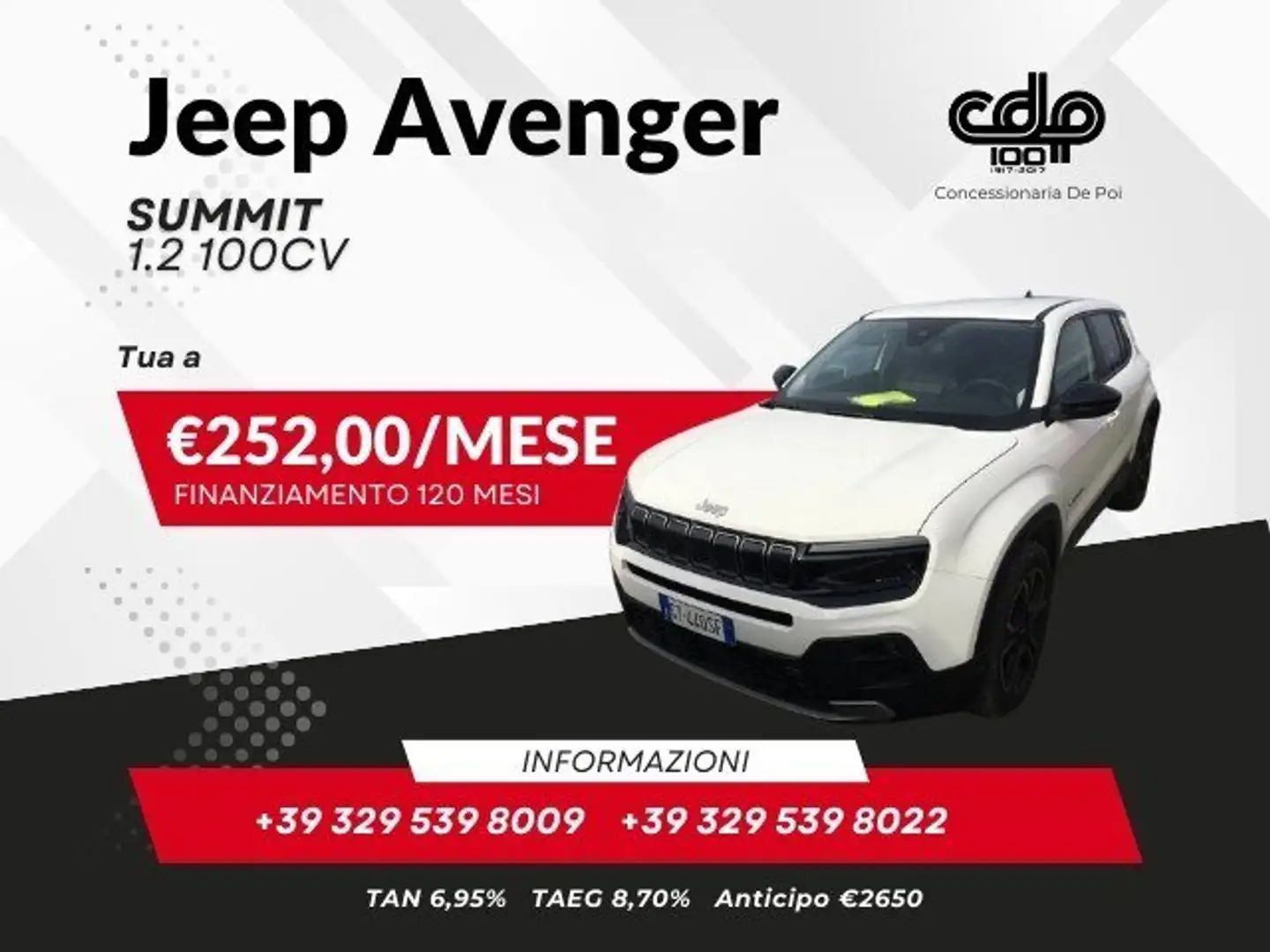 Jeep Avenger Avenger 1.2 Turbo 100 CV Summit Bianco - 1