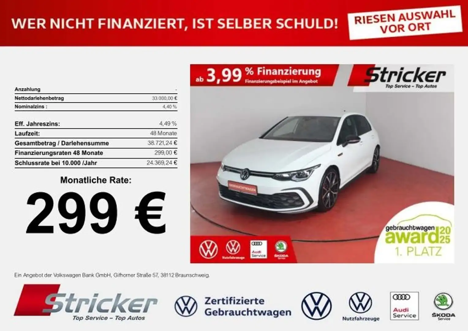 Volkswagen Golf GTI Black Style 2.0TSI DSG 299,-ohne Anzahlung H& Weiß - 1