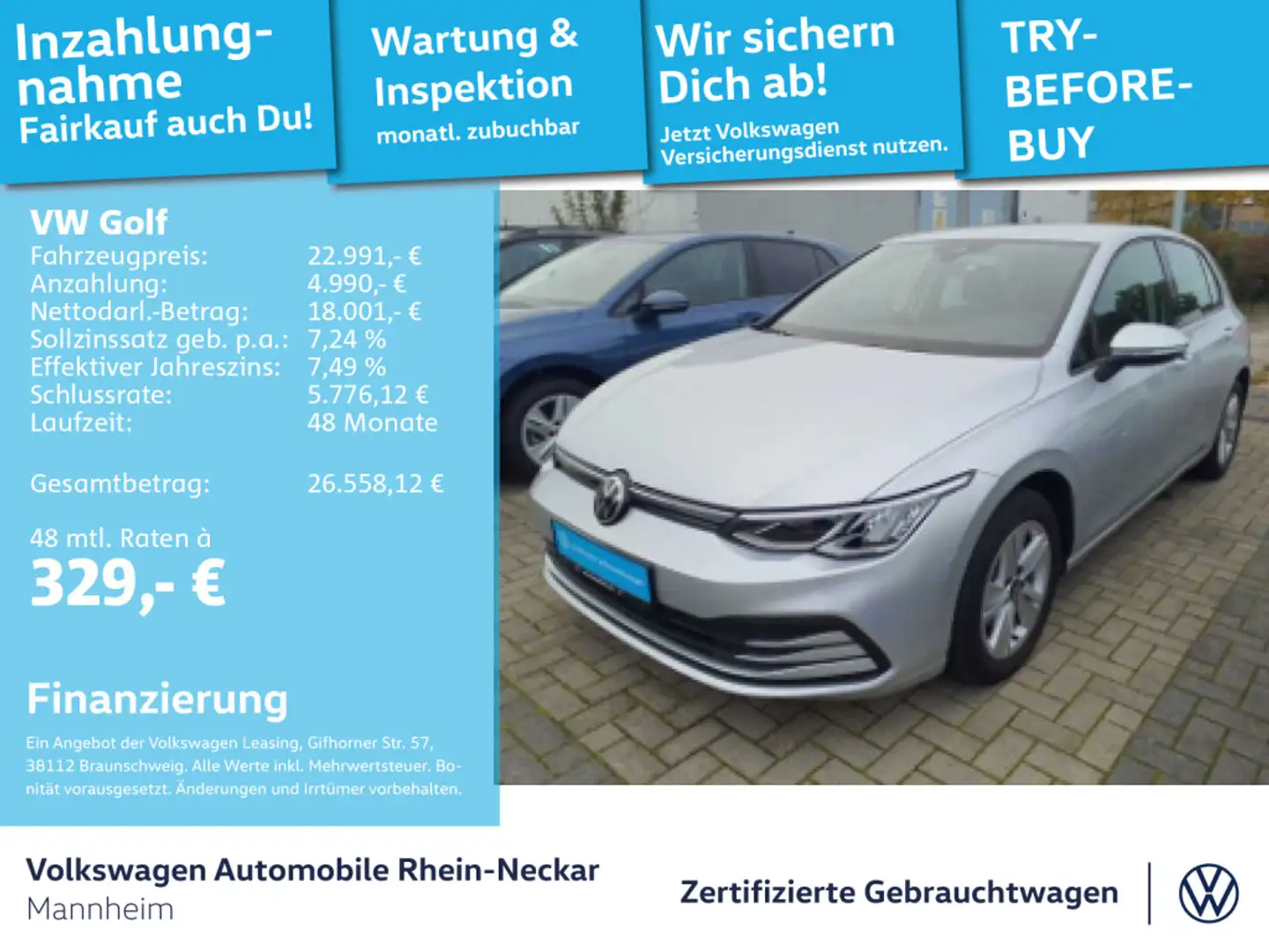 Volkswagen Golf VIII 2.0 TDI Life DSG Navi PDC LED uvm Silber - 1