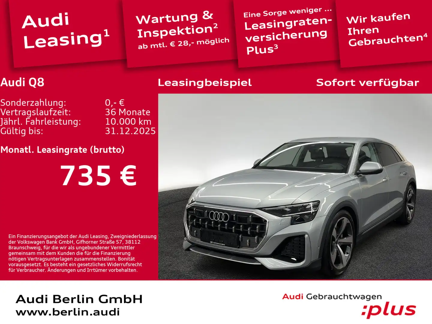 Audi Q8 45 TDI qu. tiptr. AHK MATRIX 360°K HUD NACHTS Silber - 1