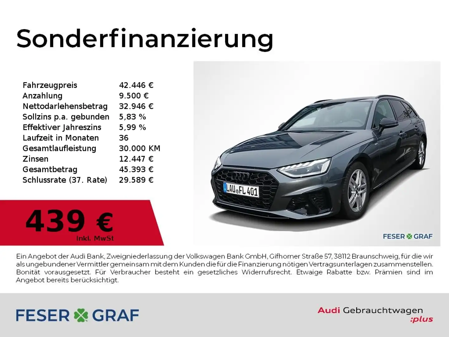 Audi A4 Avant 40 TDI S Line Int Pano,AHK,Leder,LED Grau - 1