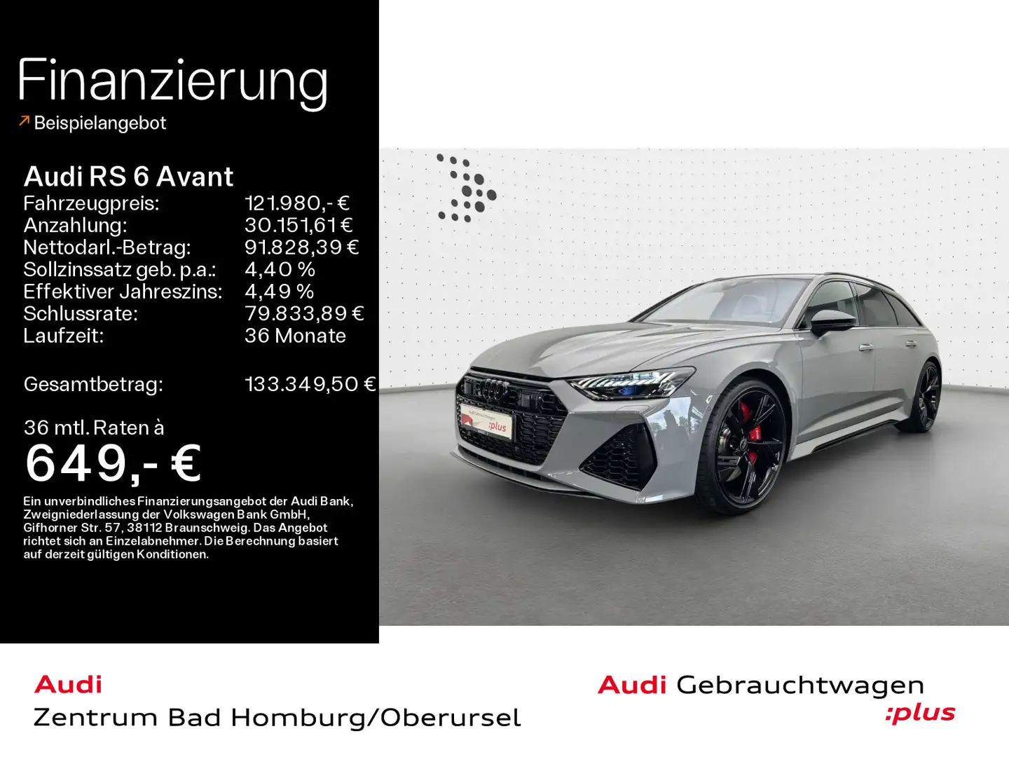 Audi RS6 quattro*Navi*Matrix*B&O*HUD*AHK*PDC*P Grau - 1