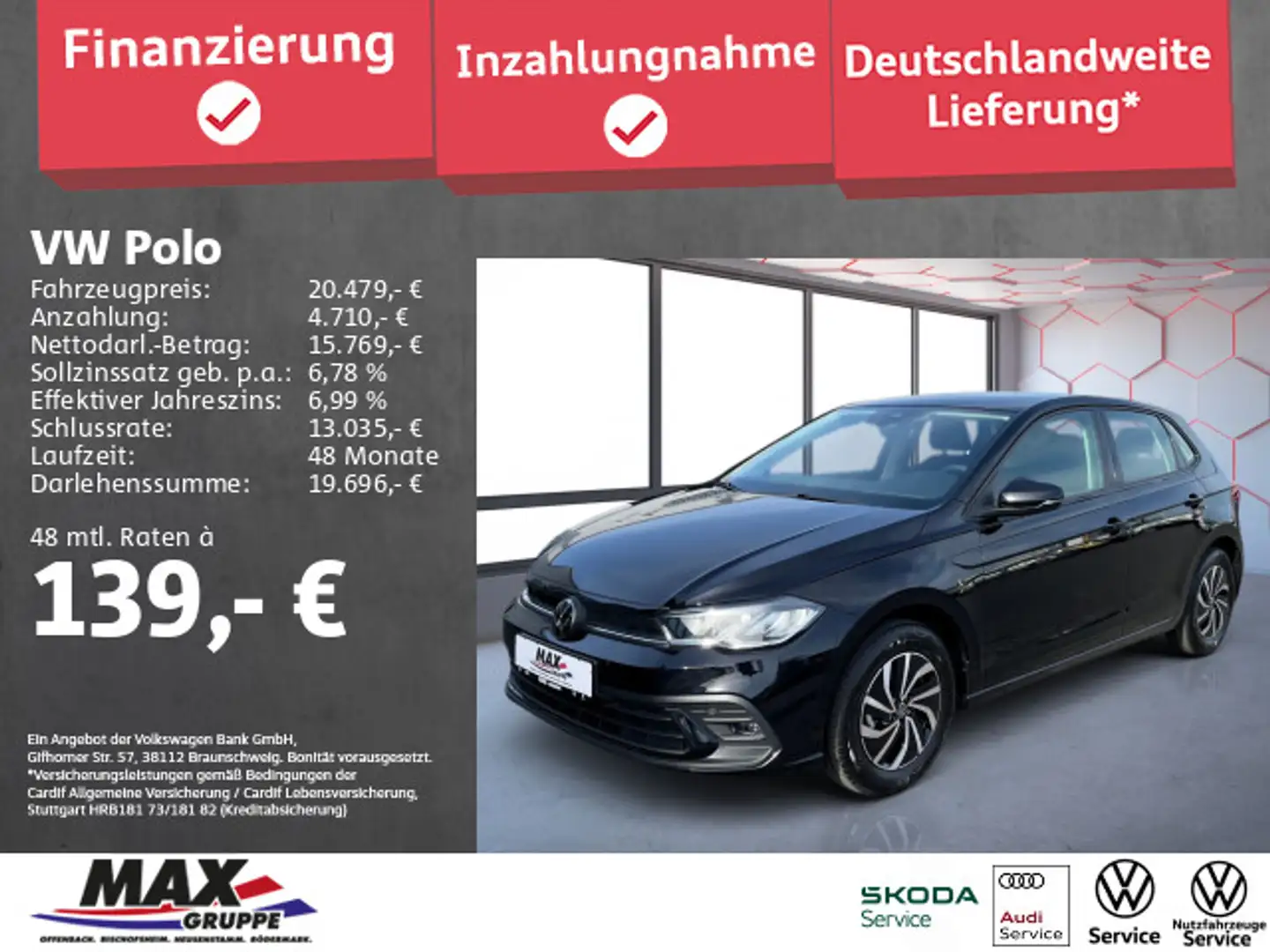 Volkswagen Polo 1.0 TSI LIFE KAM+LED+APP+VCP+LANE ASSIST+ Schwarz - 1