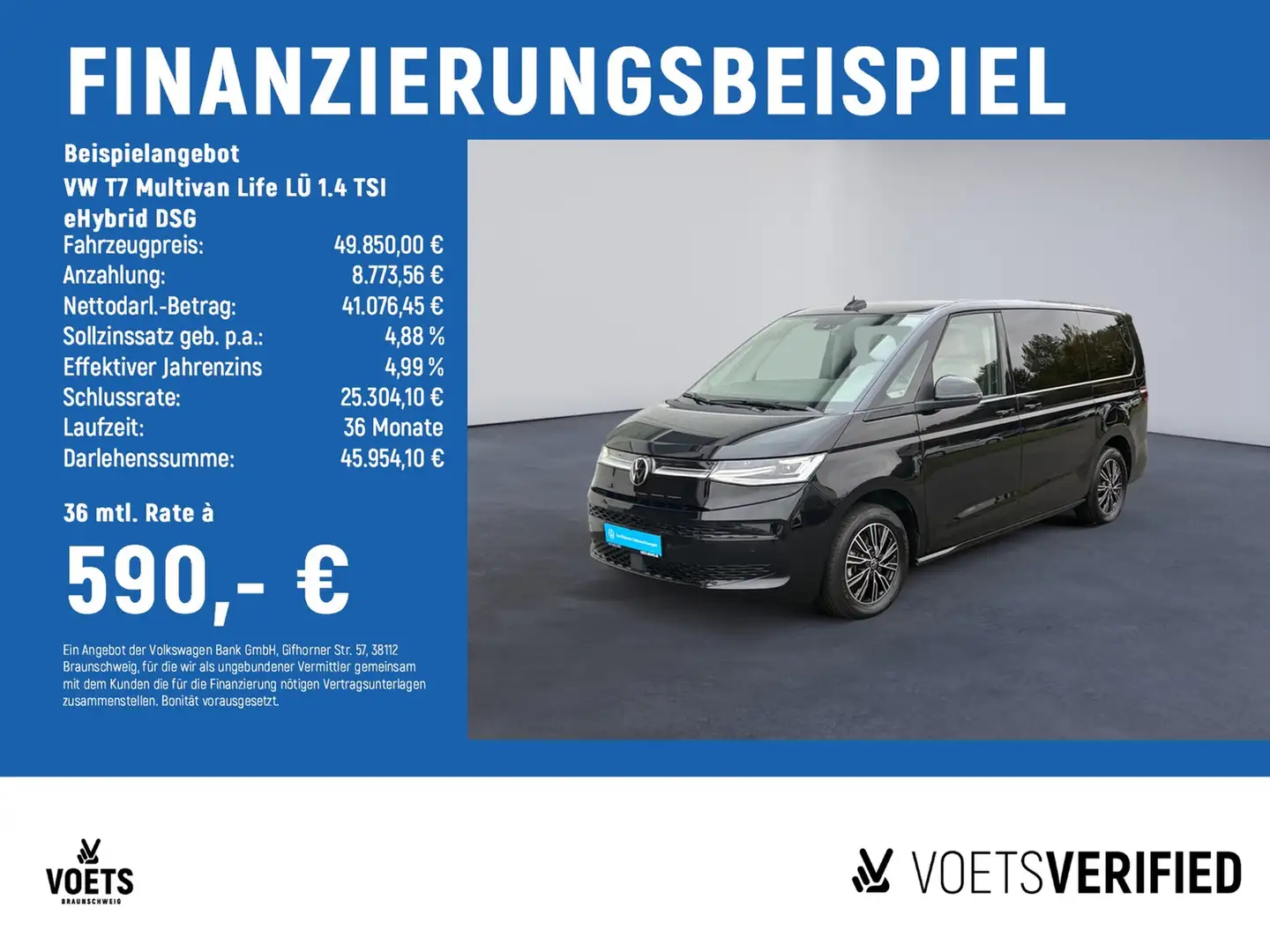 Volkswagen T7 Multivan Life LÜ 1.4 TSI eHybrid DSG AHK+MATRIX-LED+SHZ Schwarz - 2