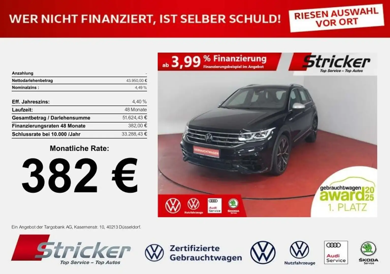Volkswagen Tiguan R 2.0TSI DSG 4M 382,-ohne Anzahlung AHK DCC Schwarz - 1