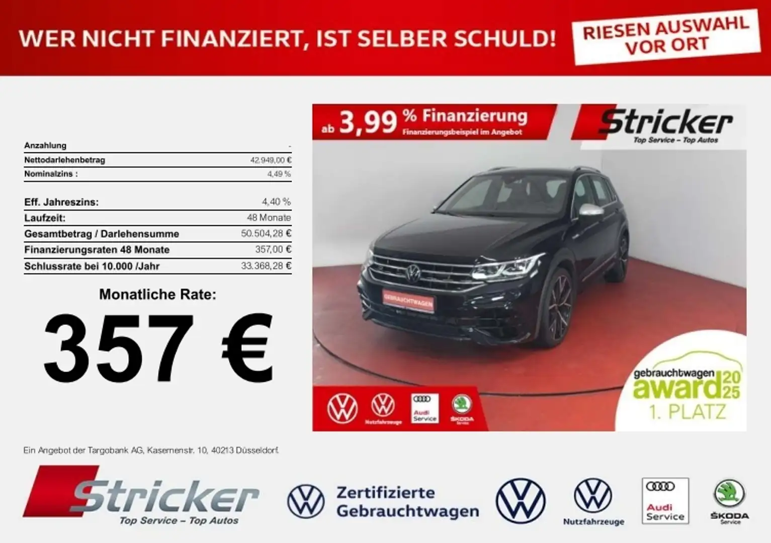 Volkswagen Tiguan R 2.0TSI DSG 4M 357,-ohne Anzahlung AHK DCC Schwarz - 1