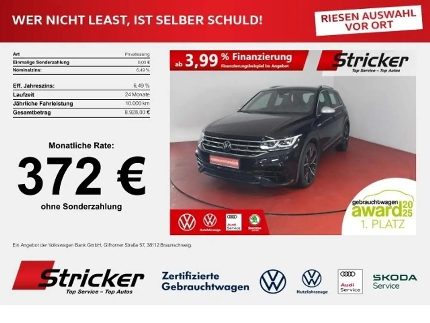 Volkswagen Tiguan R 2.0TSI DSG 4M 372,-ohne Anzahlung AHK DCC Schwarz - 1