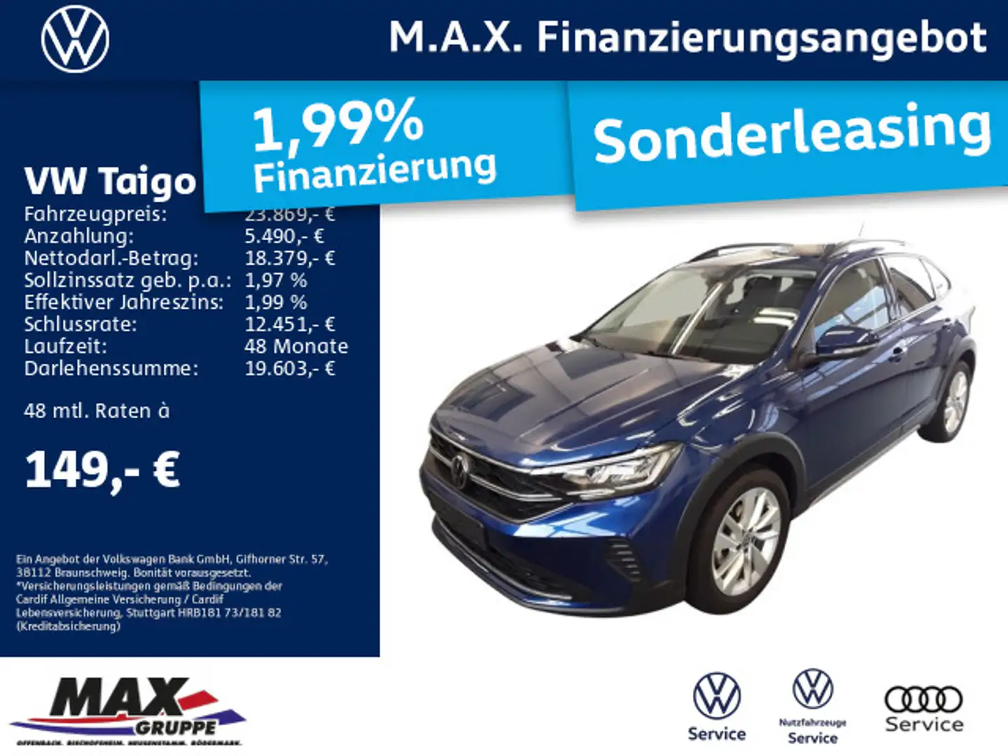 Volkswagen Taigo 1.0 TSI MOVE LED+KAMERA+AHK+ACC+APP+USB+ Blau - 1