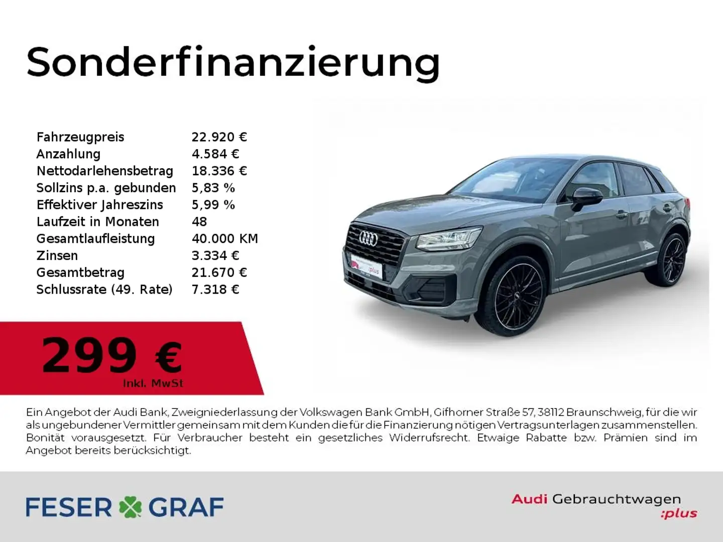 Audi Q2 Sport 35 TFSI S tronic LED+/Navi/Standh./ACC/SHZ Grau - 1