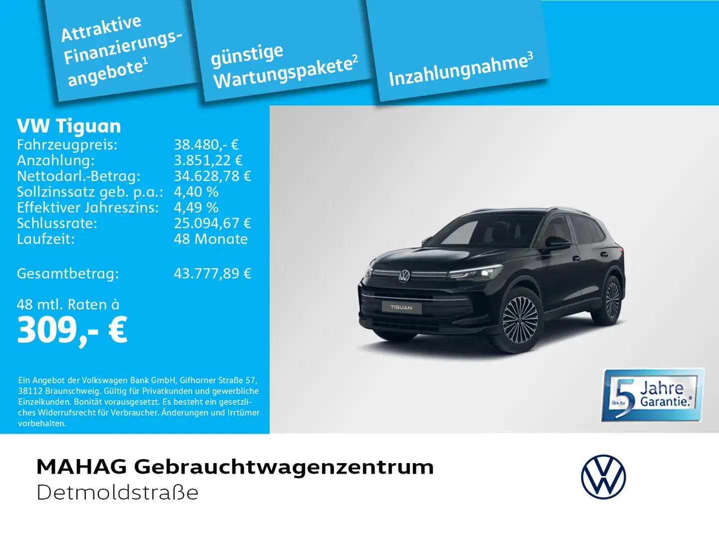 Volkswagen Tiguan 1.5 eTSI GOAL AHK LED Navi PasrkAssist+ A Schwarz - 1