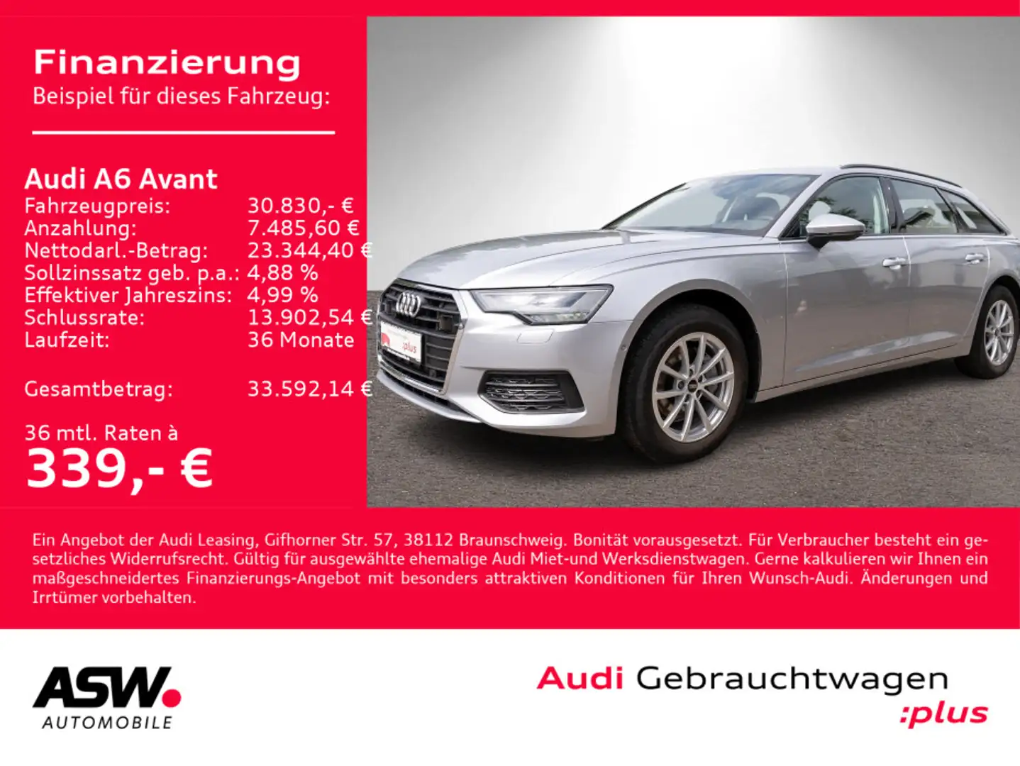 Audi A6 40TDI Stronic Navi LED ACC HUD Silber - 1