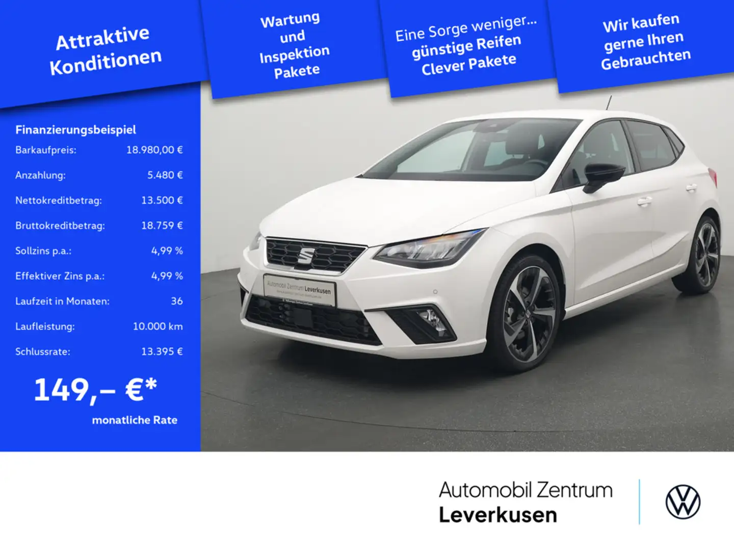 SEAT Ibiza FR DSG VIRT LED KAM SHZ PDC PORT NAVI Weiß - 1