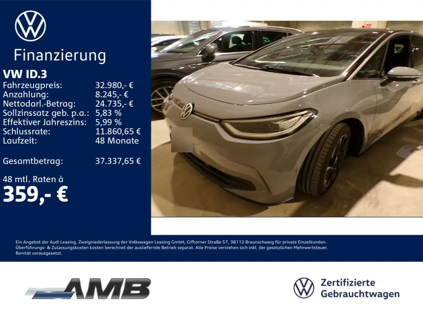 Volkswagen ID.3 Pro 59kWh/Matrix/Navi/Sitzhzg/RFK/Alu18 Grau - 1