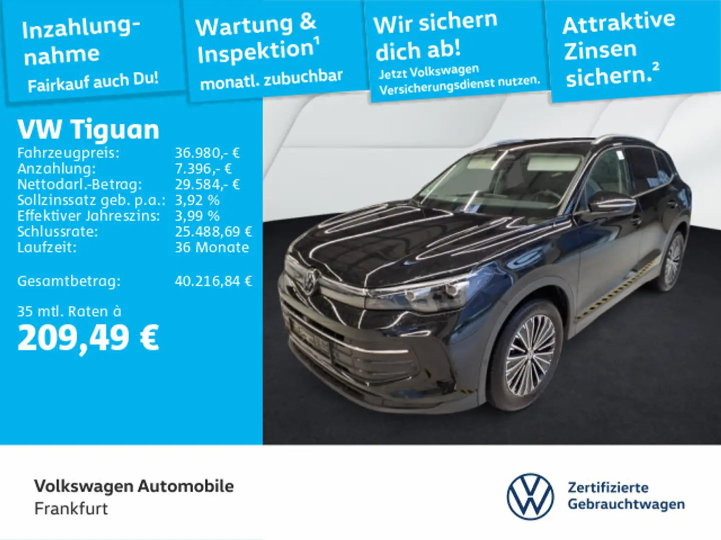 Volkswagen Tiguan 2.0 TDI DSG Goal Navi AHK Spurwechselassi Noir - 1