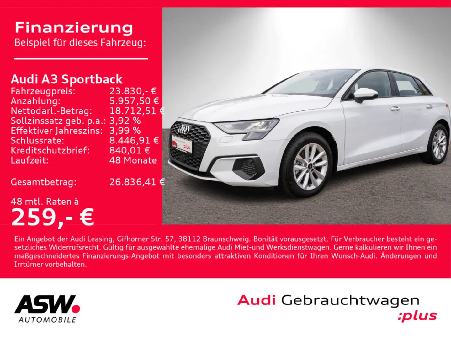 Audi A3 30TFSI NAVI LED SHZ PDC GRA VC Weiß - 1