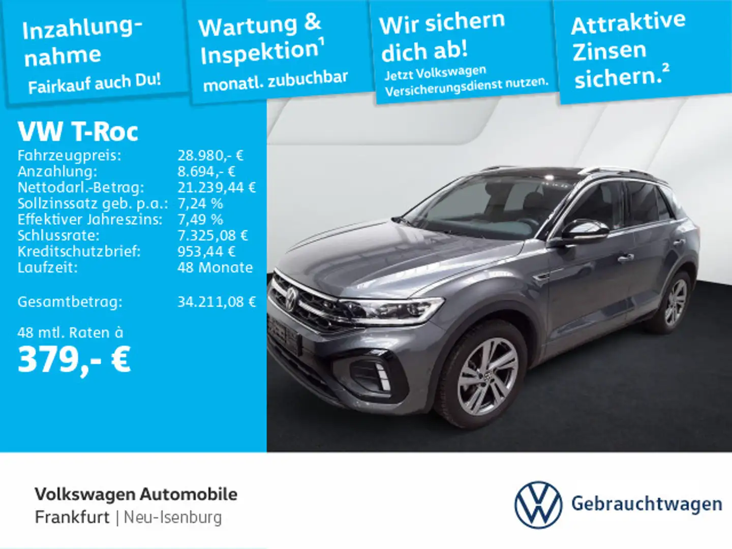Volkswagen T-Roc 1.5 TSI DSG R-Line Navi LEDPlus DAB+ Front Grau - 1