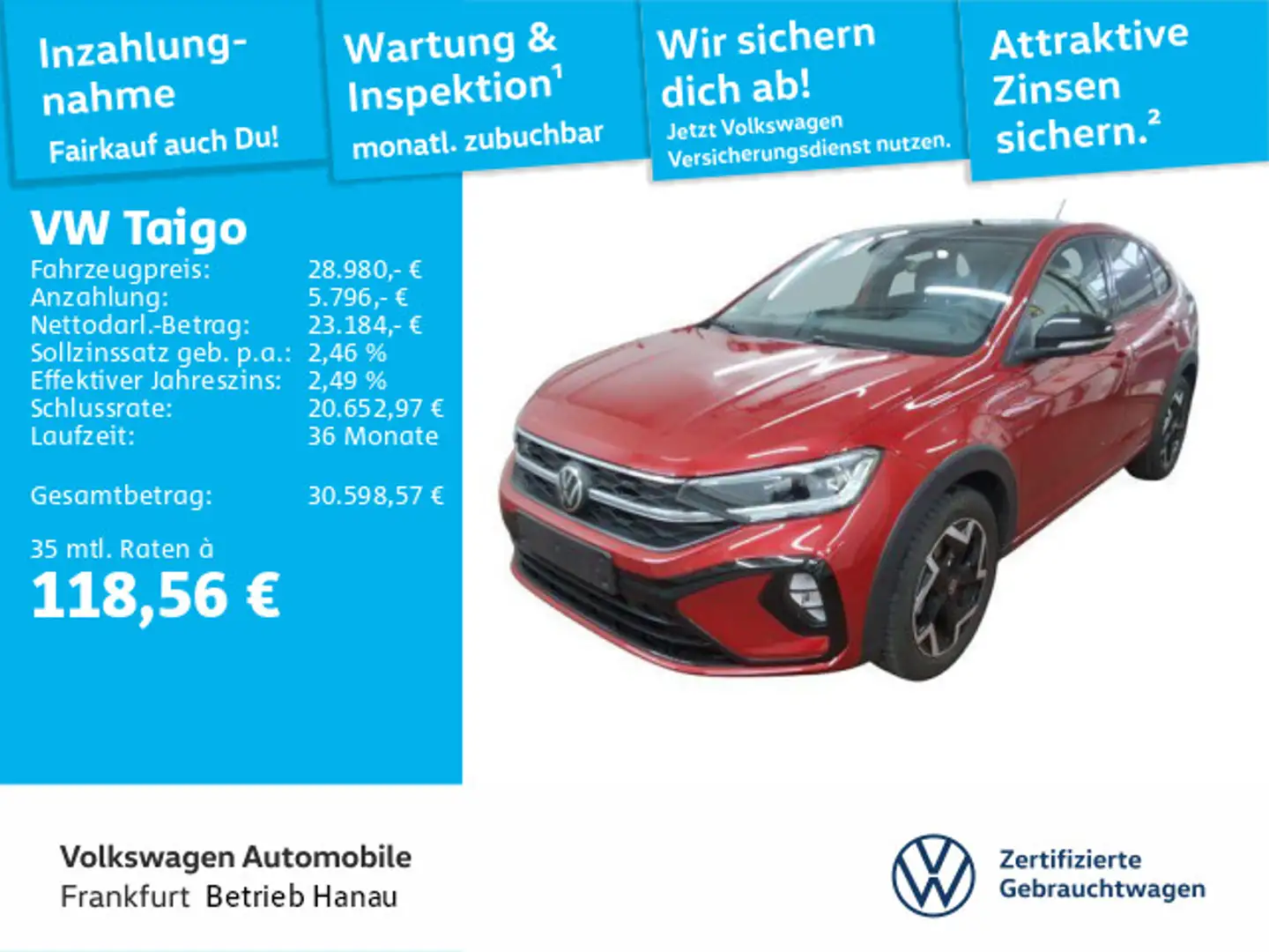 Volkswagen Taigo 1.0 TSI DSG R-Line Navi IQ.LIGHT - LED-Mat Rot - 1