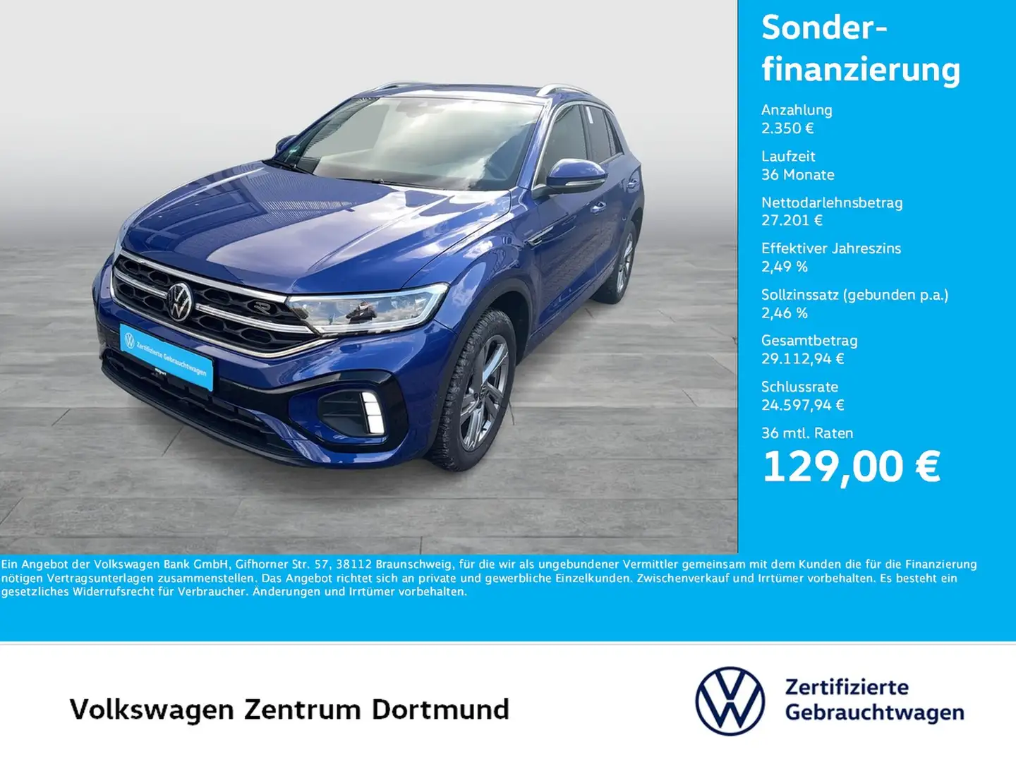 Volkswagen T-Roc 1.5 R-LINE STANDHZ. CAM ACC LM17 NAVI Blu/Azzurro - 1