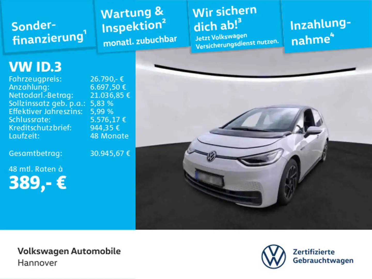 Volkswagen ID.3 Pro Performance Navi LED Kamera PDC SHZ ACC Blanc - 1