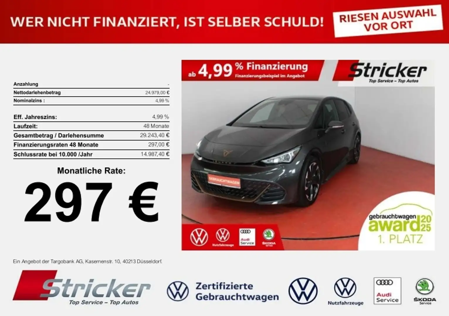 CUPRA Born 170/58 297,-ohne Anzahlung Navi ACC Kamera Grau - 1