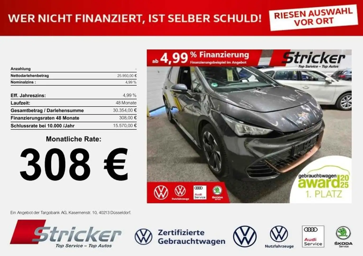 CUPRA Born 170/58 308,-ohne Anzahlung Navi ACC Kamera Silber - 2