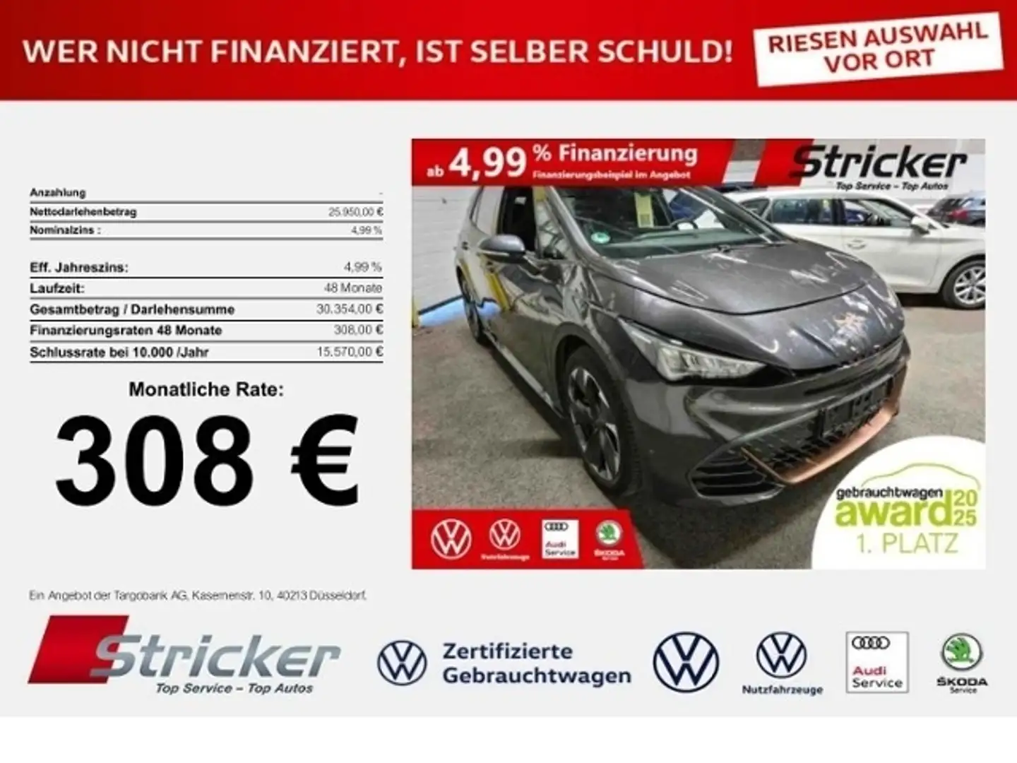 CUPRA Born 170/58 308,-ohne Anzahlung Navi ACC Kamera Silber - 1