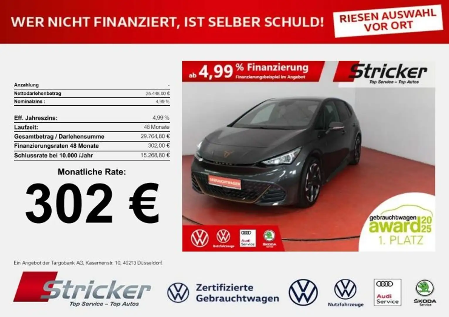 CUPRA Born 170/58 302,-ohne Anzahlung Navi ACC Kamera Silber - 1