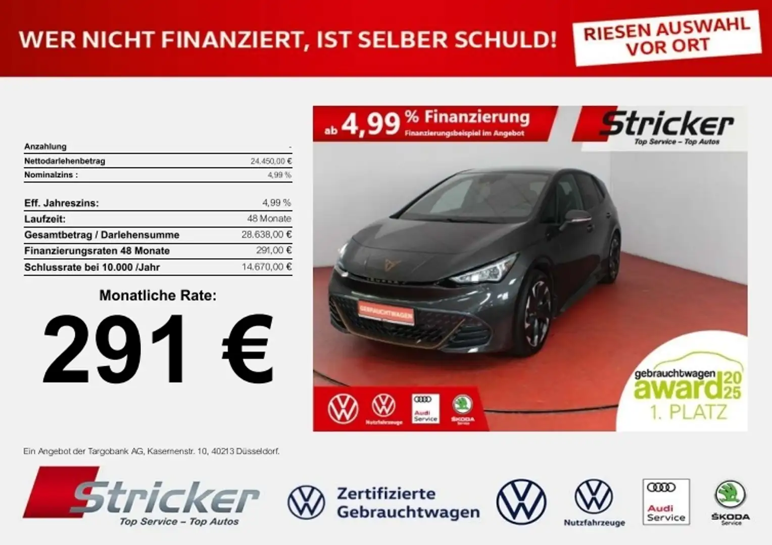 CUPRA Born 170/58 291,-ohne Anzahlung Navi ACC Kamera Grau - 1