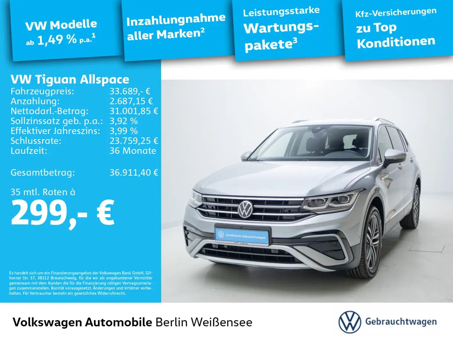 Volkswagen Tiguan Allspace 2.0 TSI Elegance 4M DSG*STNDHZG* Silber - 1