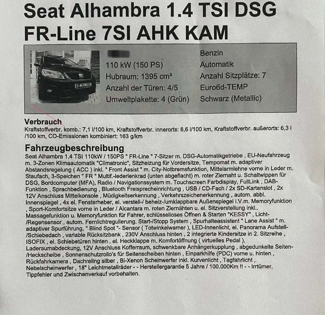 SEAT Alhambra Alhambra 1.4 TSI FR Line Schwarz - 2