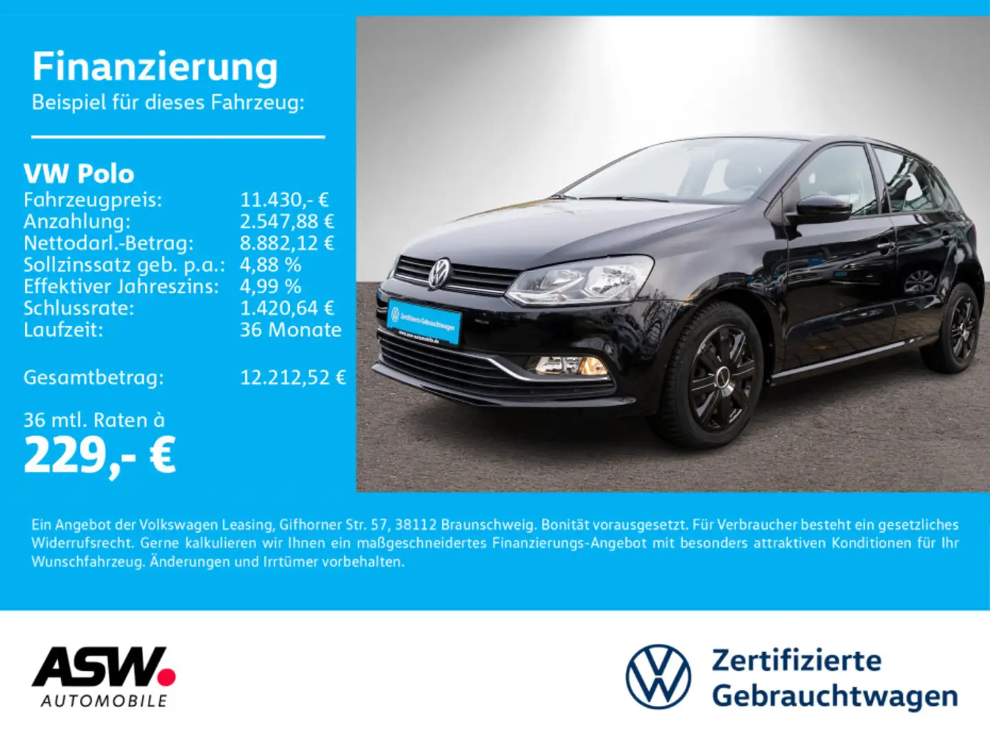 Volkswagen Polo Comfortline 1.2 TSI Klimaanlage Schwarz - 1
