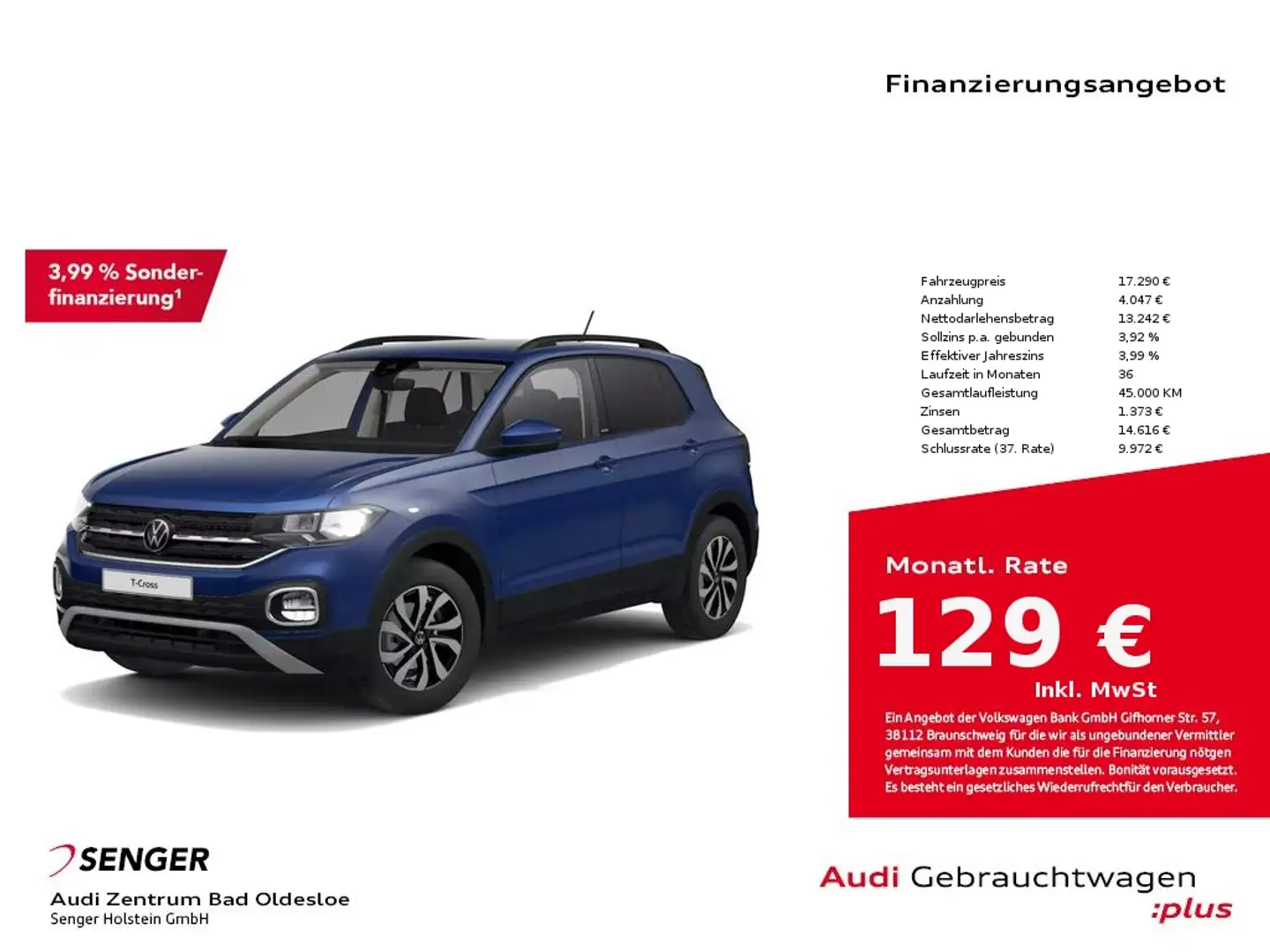 Volkswagen T-Cross 1.0 TSI Active PDC SHZ APP-Connect Blau - 1