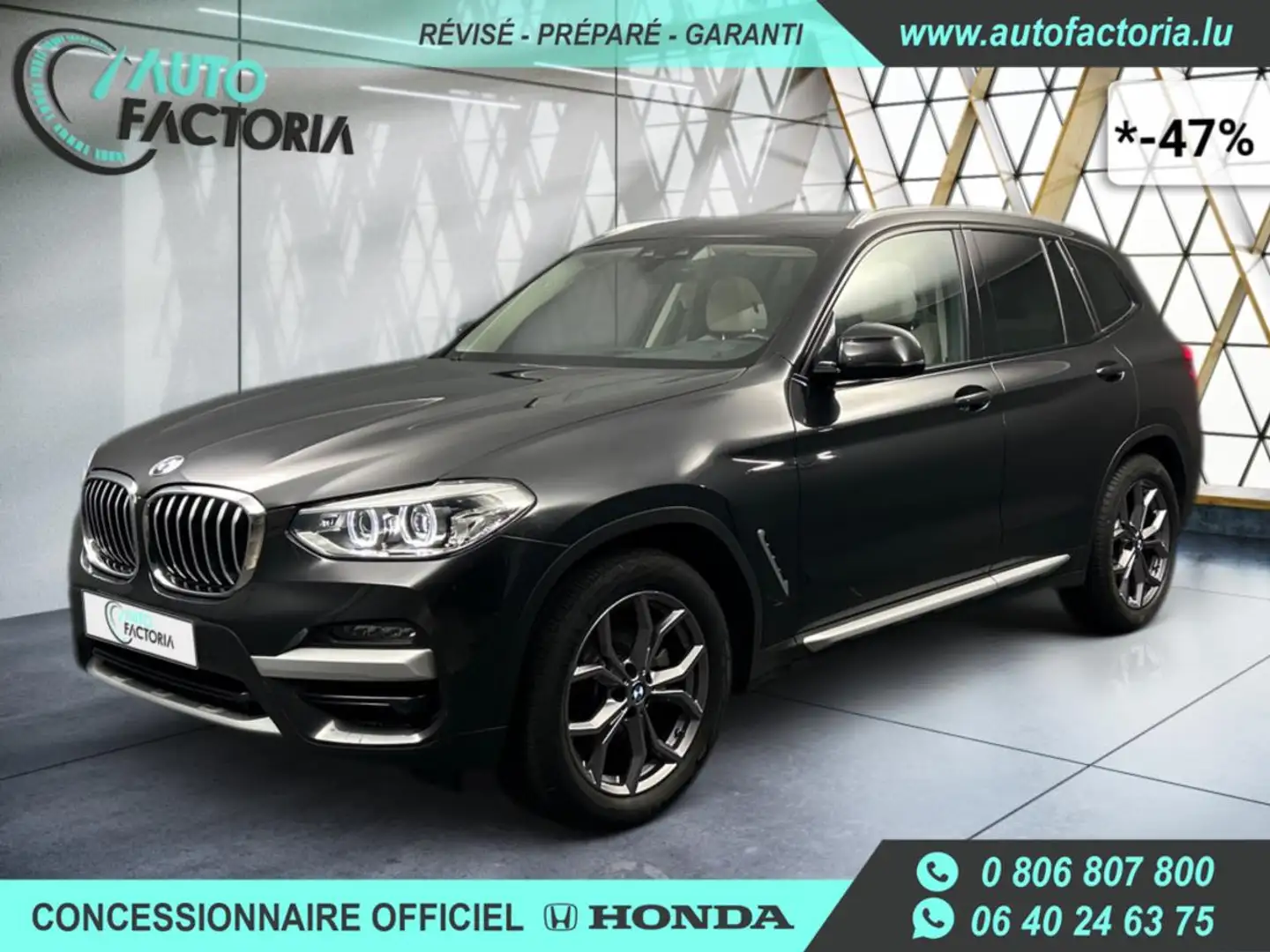 BMW X3 -47% 20D 190cv BVA 4x4 XLine +T.PANO+GPS+CUIR+Opts Grigio - 1