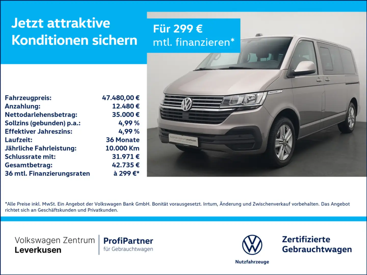Volkswagen T6.1 Multivan Comfortline DSG AHK LEDER SHZ P Beige - 1