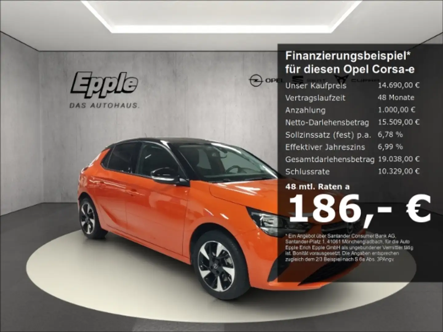 Opel Corsa-e Edition Rate 186,-€ 1000,-€ Anzahlung mit Garantie Оранжевий - 1