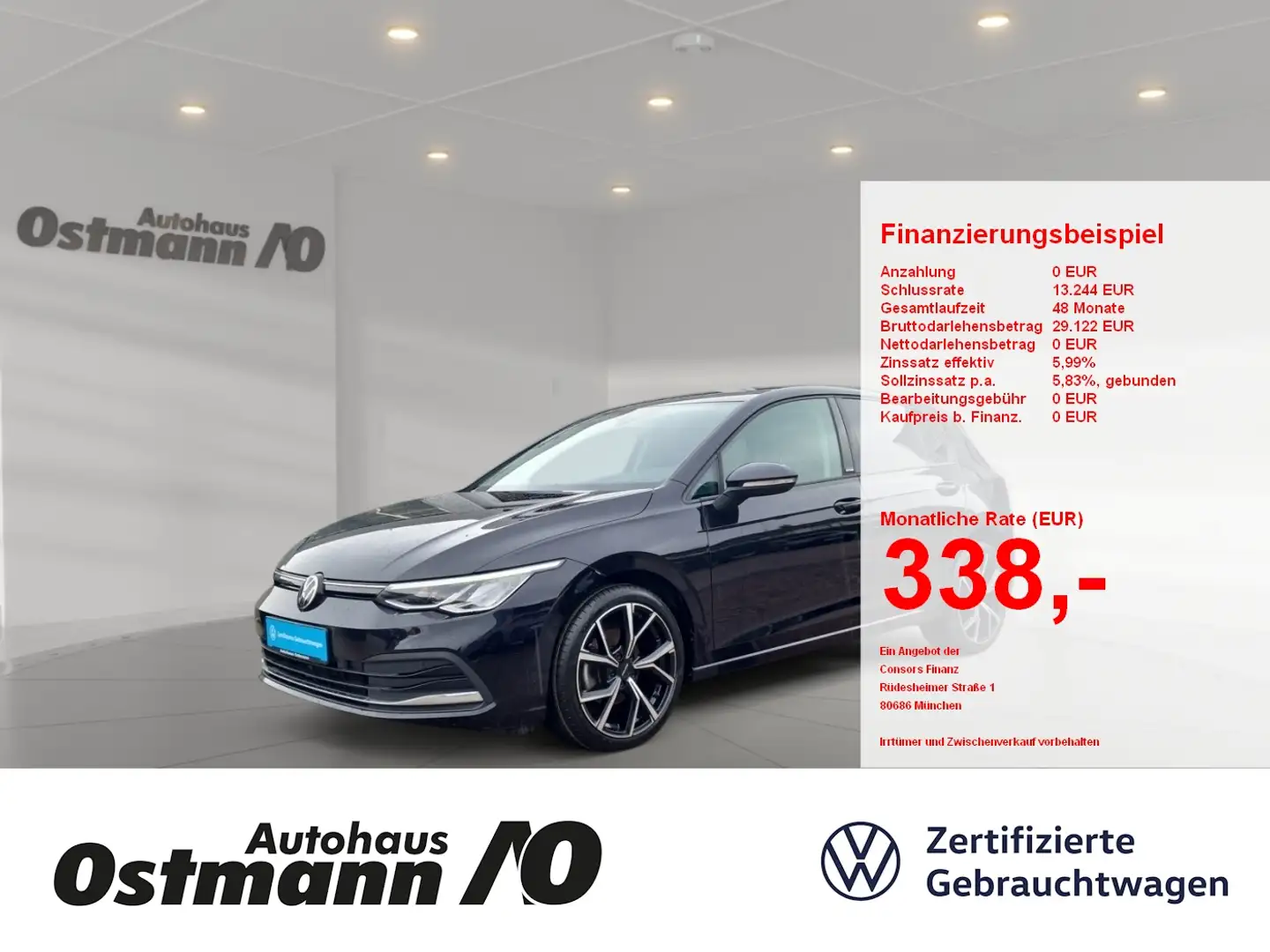 Volkswagen Golf VIII 2.0 TDI Active FLA LED PDC SHZ Zwart - 1