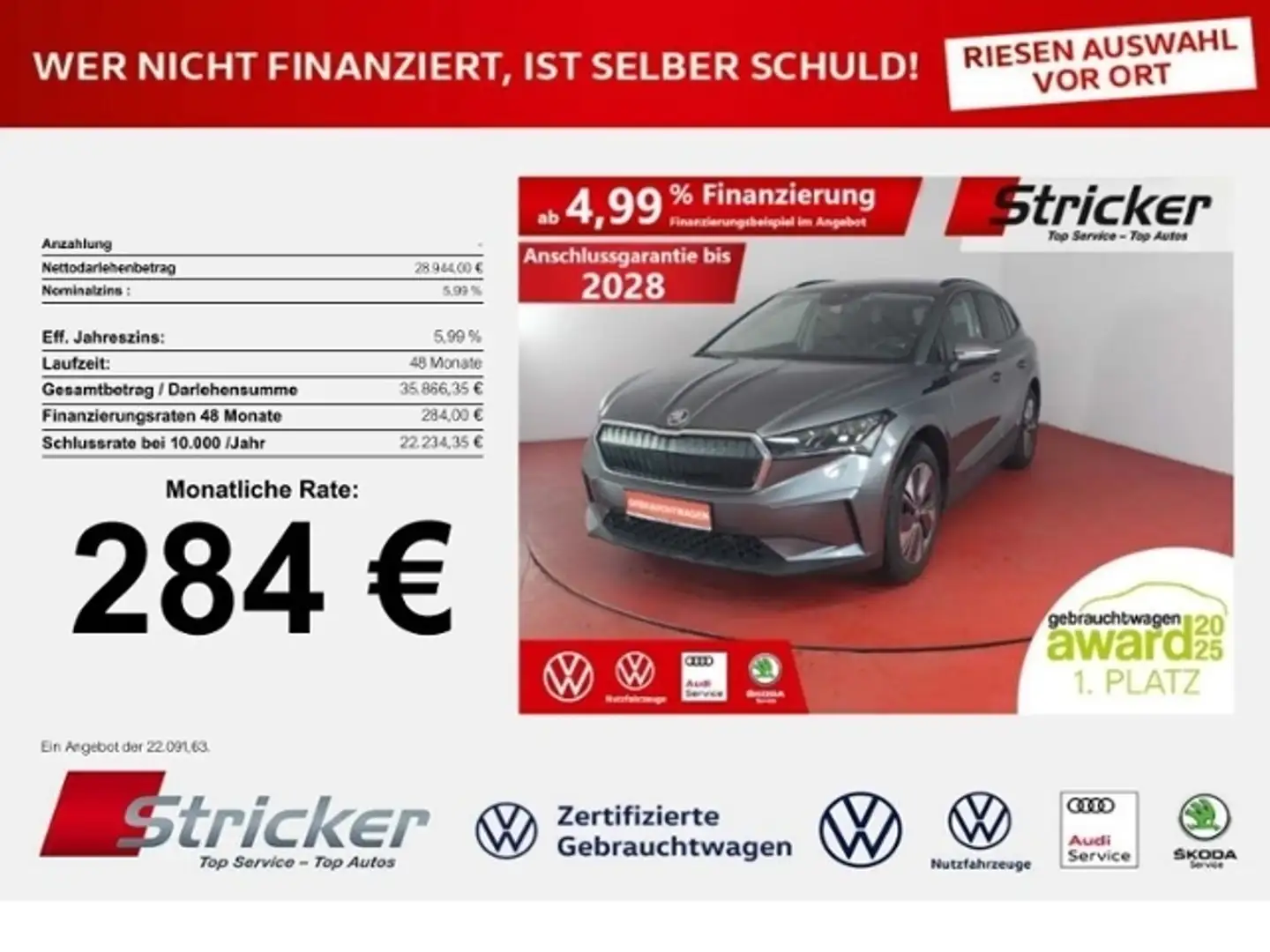 Skoda Enyaq IV 60 132/58 284,-ohne Anzahlung Navi Kamera Grau - 1