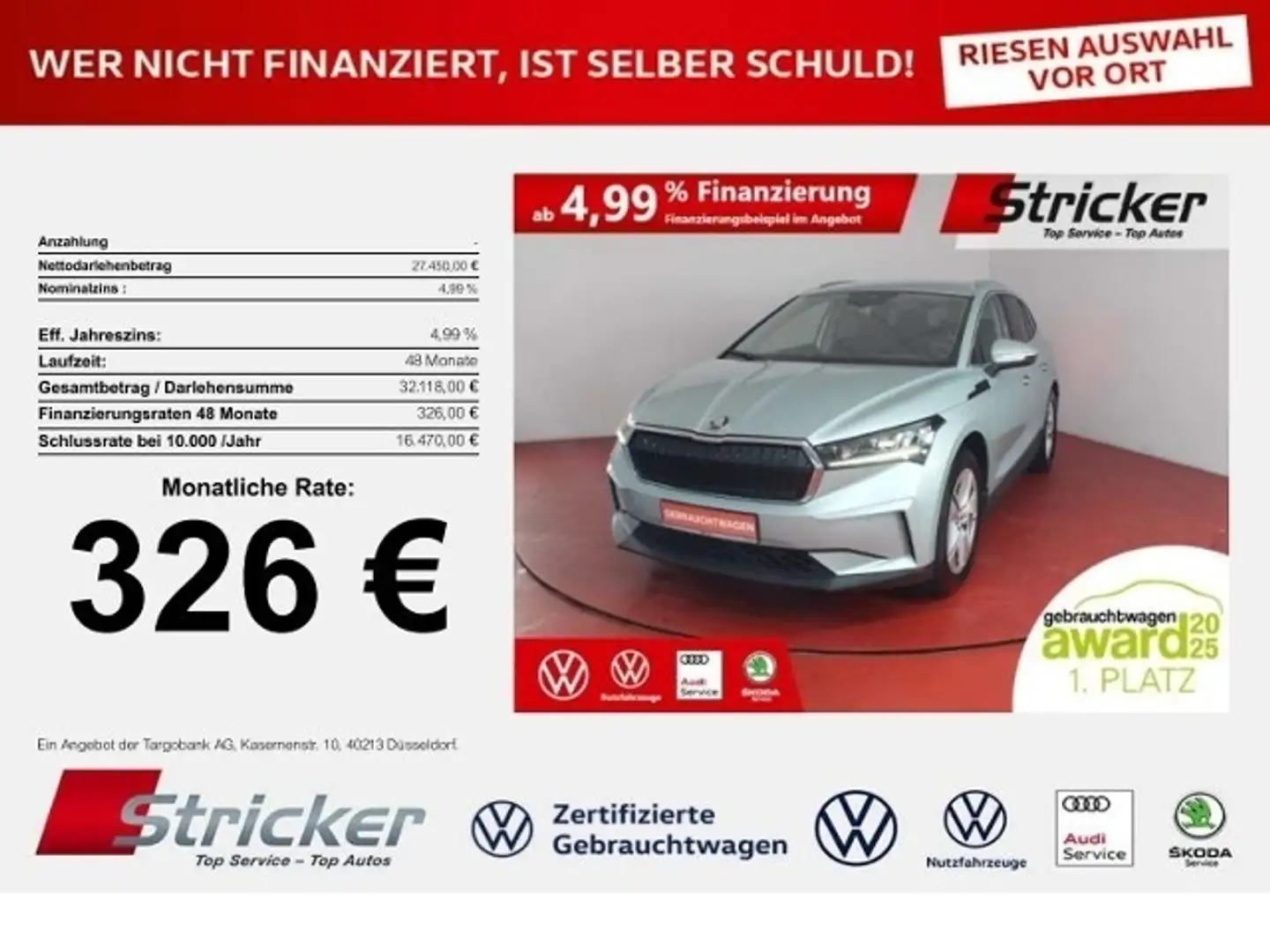 Skoda Enyaq iV80 ecoSuite AHK 326,-ohne Anzahlung Leder Kamer Silber - 1