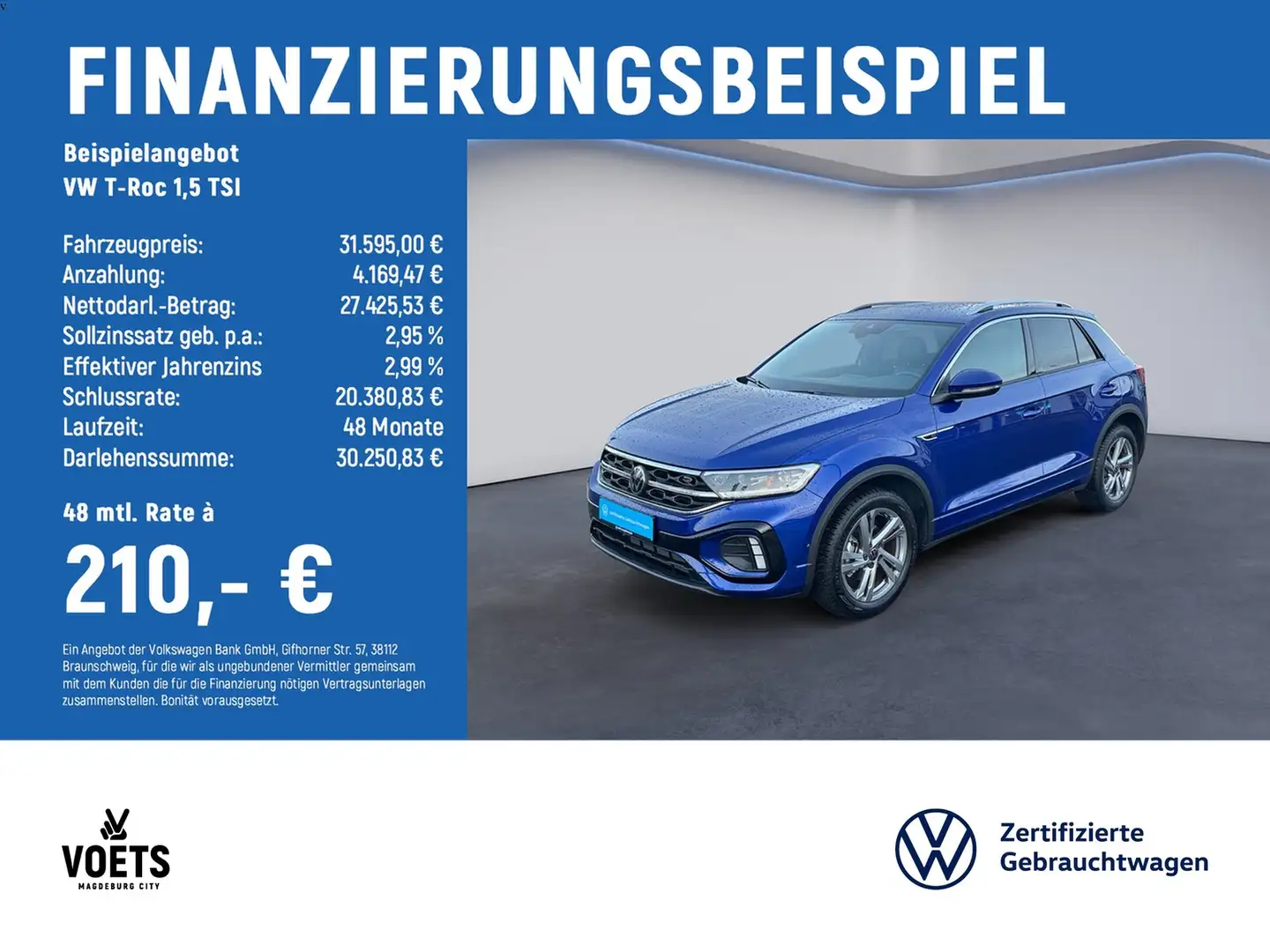 Volkswagen T-Roc 1,5 TSI R-Line DSG+KAM+NAVI+LED Bleu - 2