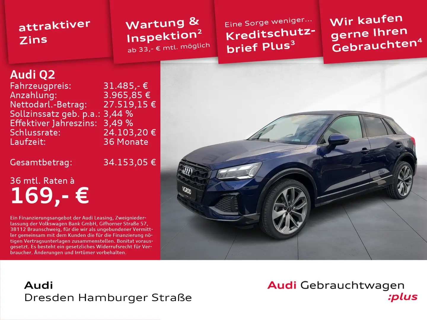 Audi Q2 35 TFSI Advanced Matrix Navi AHZV S tronic Blau - 1
