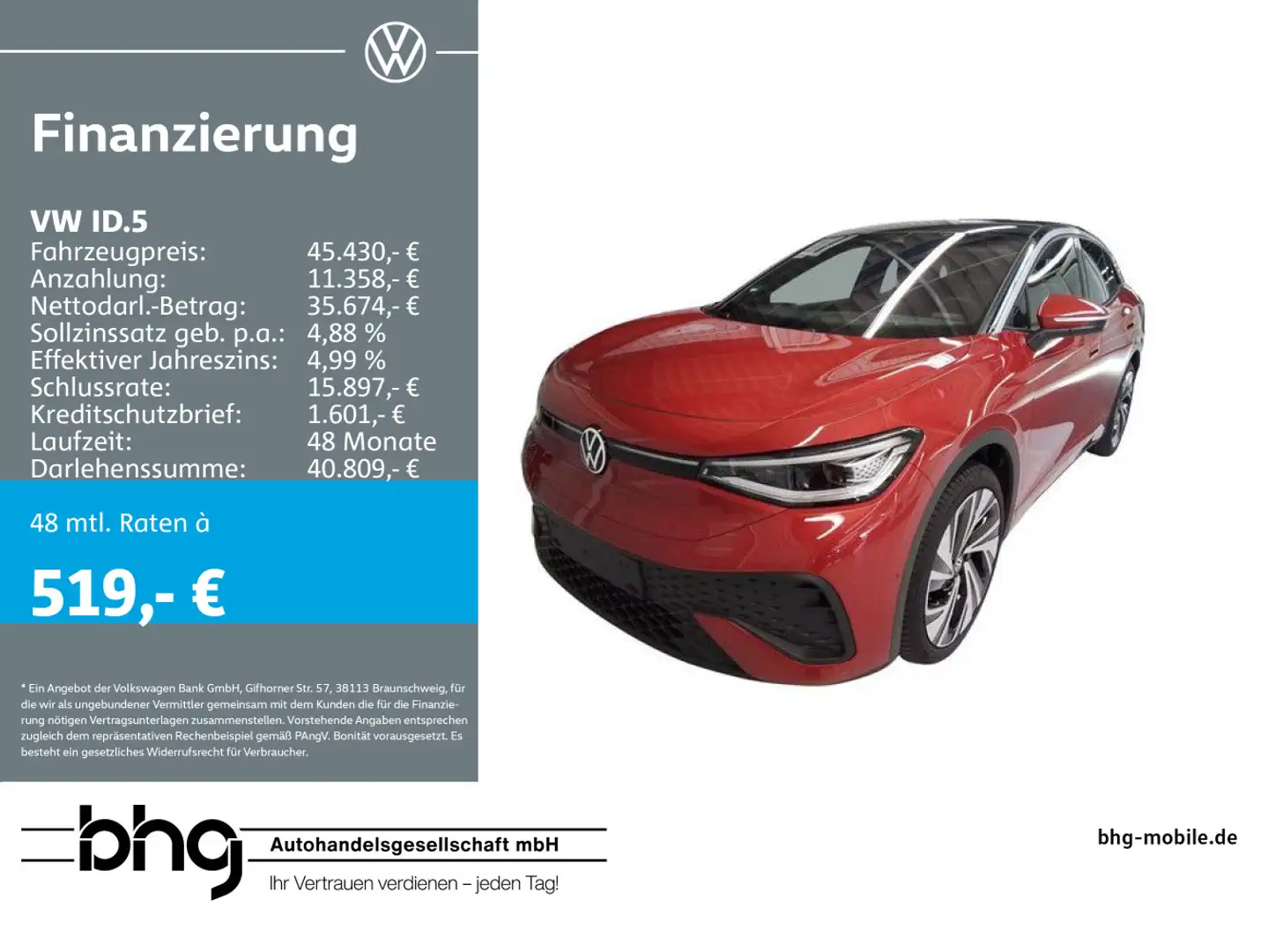 Volkswagen ID.5 Pro #PANO #AHK #HEAD-UP #LEDER #ACC #KEYLES Rot - 1