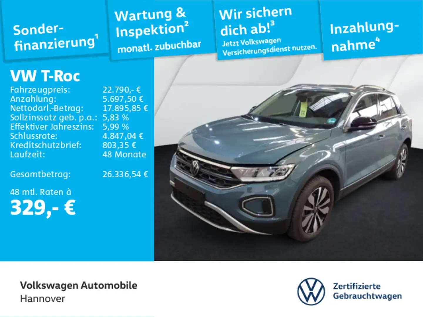 Volkswagen T-Roc 1.0 TSI Goal Navi ACC LED Dig.Cockpit SHZ Blau - 1