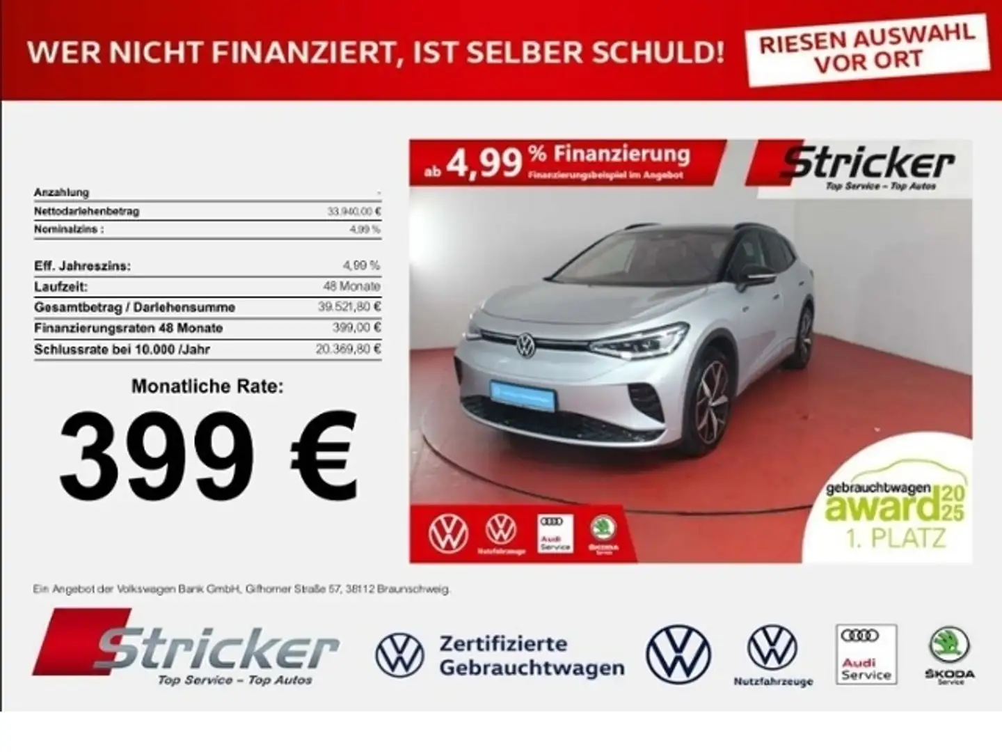 Volkswagen ID.4 GTX 399,-ohne Anzahlung ACC Kamera Wärmepumpe srebrna - 1