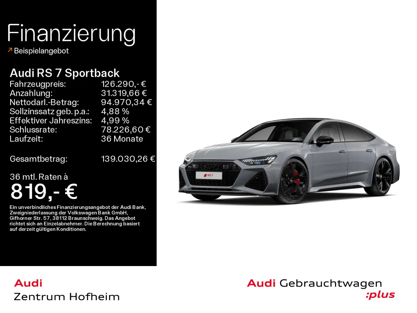 Audi RS7 performance*280 km/h*B&O*HUD*Pano Gris - 1