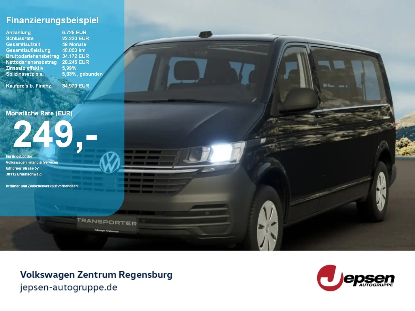 Volkswagen T6.1 Kombi LR 2.0 TDI Navi, AHK, PDC Schwarz - 1