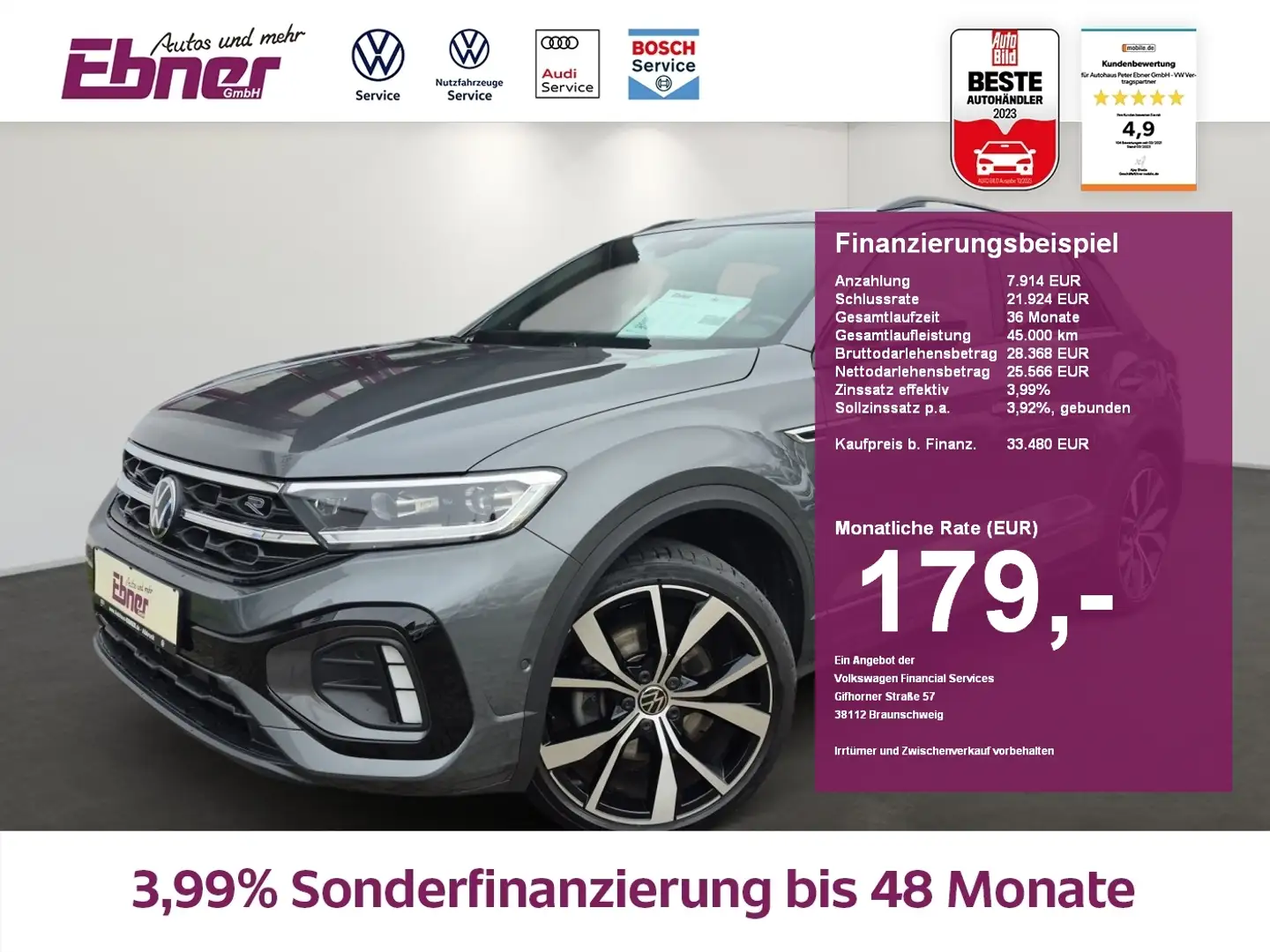 Volkswagen T-Roc R-LINE 2.0TSI 4M DSG PANO+LEDER+BEATS+AHK+KAMERA+K Grau - 1