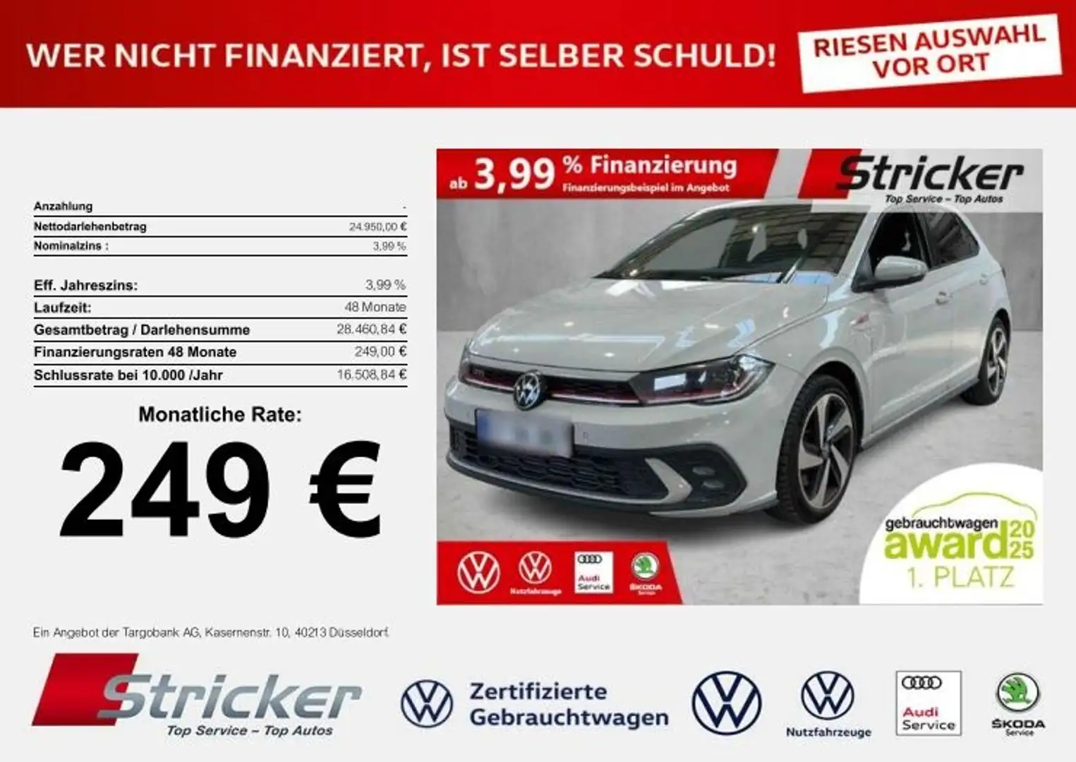 Volkswagen Polo GTI 2.0TSI DSG 249,-ohne Anzahlung ACC App-Connec Grau - 2